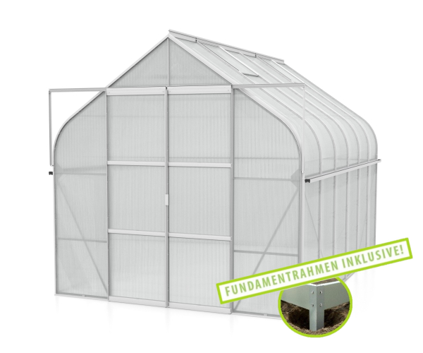 SET Vitavia Gewächshaus Diana 9900 4mm HKP 264x383cm eloxiert + Fundamentsrahmen
