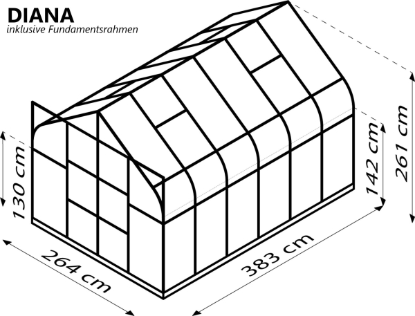 Vitavia Gewächshaus Diana 9900 4mm HKP BxTxH 264x383x255cm 9,9m² Alu schwarz