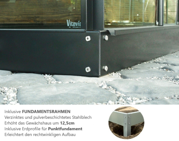 AKTION SET Gewächshaus Diana 5000 ESG BxT 264x195cm schwarz + Fundamentsrahmen