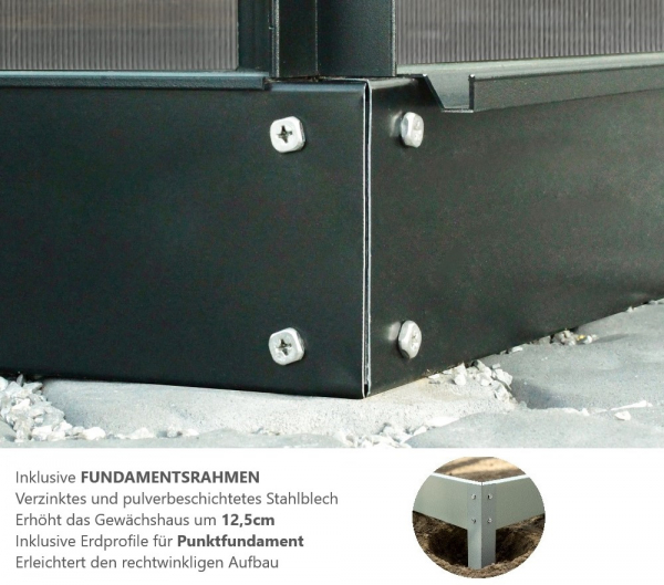 *AKTION Vitavia Gewächshaus Planet 5000 195x257cm ESG Glas schwarz + Fundamentsrahmen + Dachlüfter