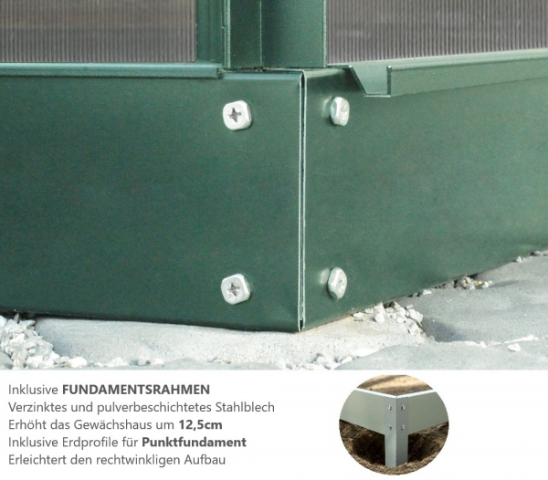 SET Vitavia Gewächshaus Diana 5000 4mm HKP 264x195cm smaragd + Fundamentsrahmen