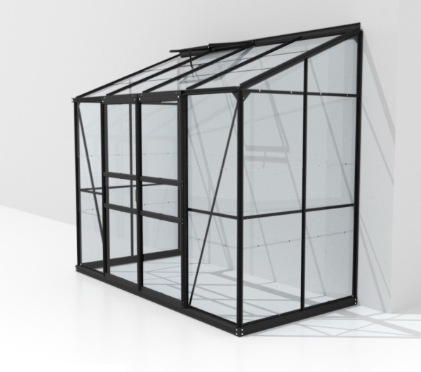 SPARSET Vitavia Anlehngewächshaus Ida 3300 BxT 255x132 ESG Glas schwarz + Fundament