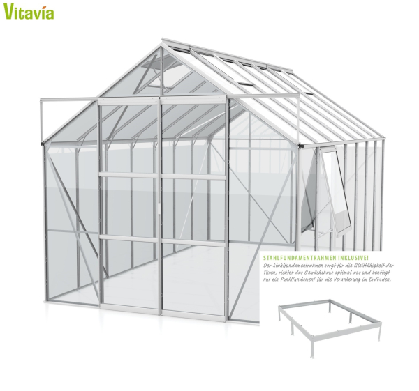 SPARSET Vitavia Gewächshaus Jupiter 11500 ESG Glas 2,5x4,5 eloxiert + Fundamentsrahmen