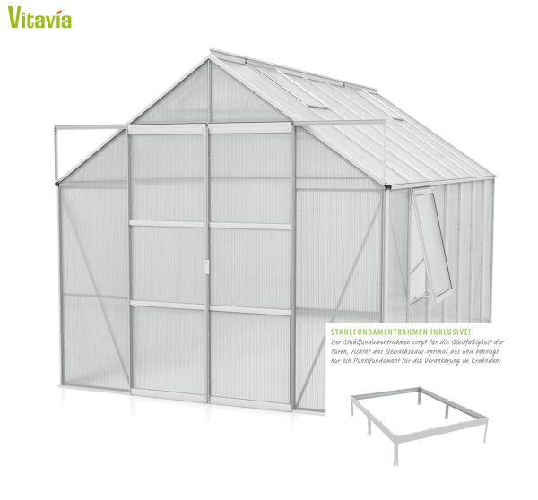 SPARSET Vitavia Gewächshaus Jupiter 11500 4mm HKP 2,5x4,5 eloxiert + Fundamentsrahmen