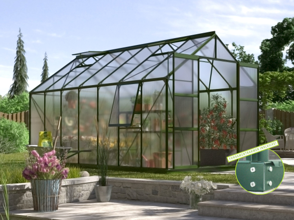 SPARSET Vitavia Gewächshaus Jupiter 11500 4mm HKP 257x445 smaragd + Fundamentsrahmen