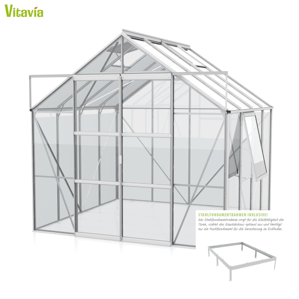 SPARSET Vitavia Gewächshaus Jupiter 6700 ESG Glas 2,5x2,5 eloxiert + Fundamentsrahmen