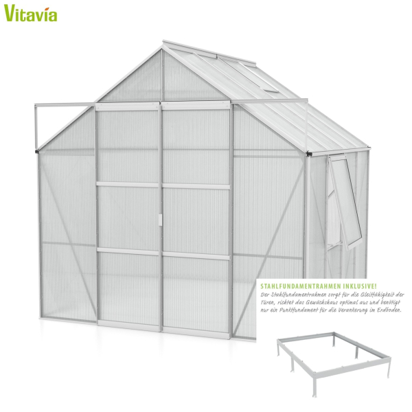 SPARSET Vitavia Gewächshaus Jupiter 6700 4mm HKP 2,5x2,5 eloxiert + Fundamentsrahmen