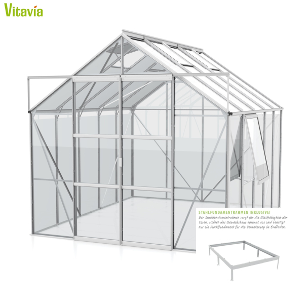 SPARSET Vitavia Gewächshaus Jupiter 8300 ESG Glas 2,5x3,2 eloxiert + Fundamentsrahmen