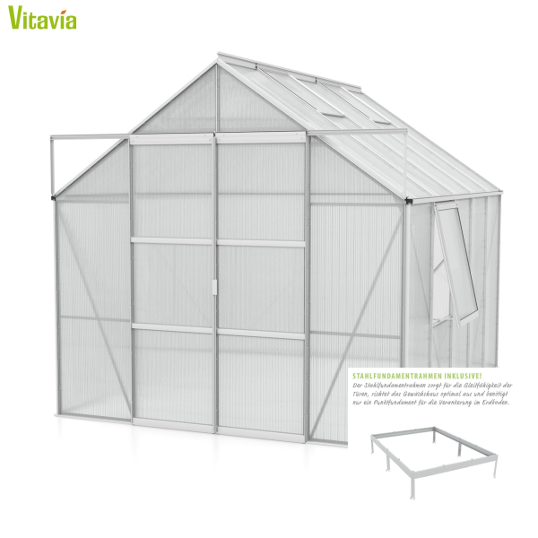 SPARSET Vitavia Gewächshaus Jupiter 8300 HKP 4mm 2,5x3,2 eloxiert + Fundamentsrahmen