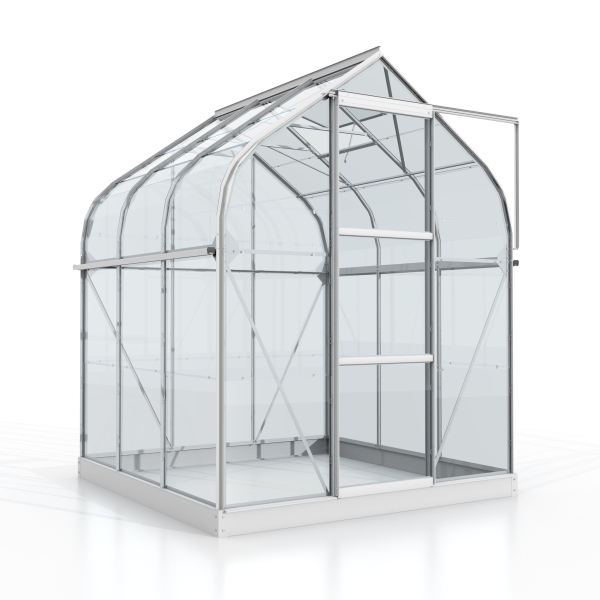 SET Vitavia Gewächshaus Orion 3800 ESG Glas 202x195cm eloxiert + Fundamentsrahmen
