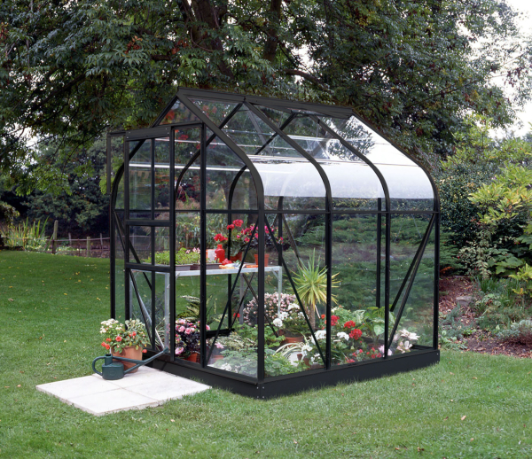 SET Vitavia Gewächshaus Orion 3800 ESG Glas 202x195cm schwarz + Fundamentsrahmen