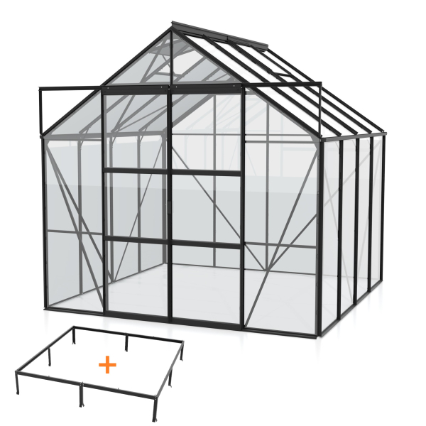 SPARSET Vitavia Gewächshaus Uranus 6700 ESG Glas 257x258 schwarz + Fundamentsrahmen