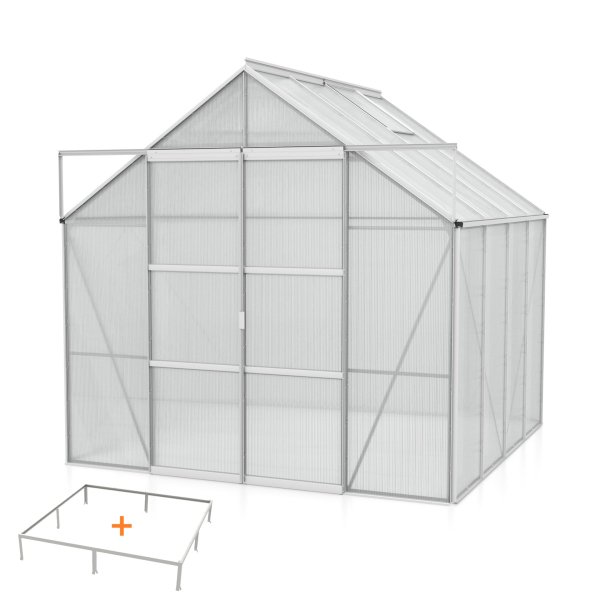 SPARSET Vitavia Gewächshaus Uranus 6700 6mm HKP 2,5x2,5 eloxiert + Fundamentsrahmen