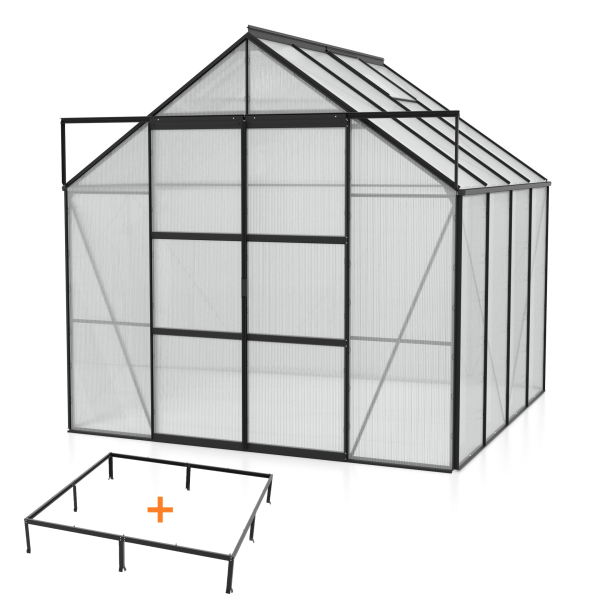 SPARSET Vitavia Hohes Gewächshaus Uranus 6700 4mm HKP 257x258 schwarz + Fundamentsrahmen