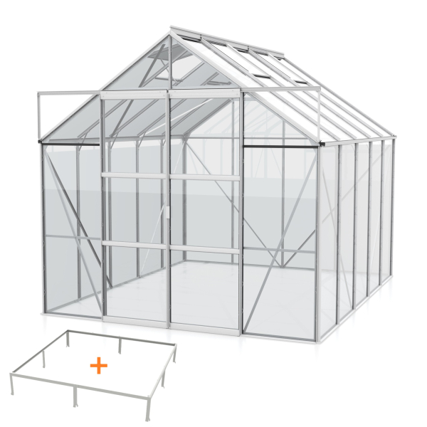 SPARSET Vitavia Gewächshaus Uranus 8300 ESG Glas 2,5x3,2 eloxiert + Fundamentsrahmen