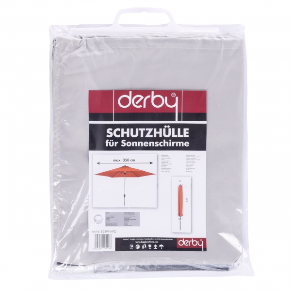 Doppler/Derby Schirmhülle für Schirme bis 350 cm Polyestergewebe hellgrau mit RV + Stab
