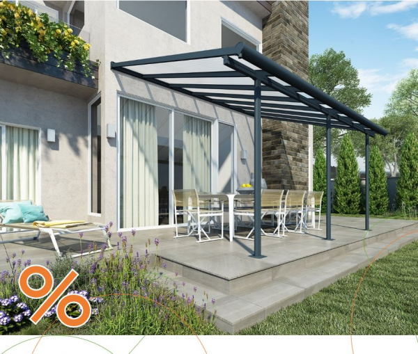 Palram-Canopia Terrassenüberdachung SIERRA 3x4.25 (299x434cm) grau 6mm HKP klar