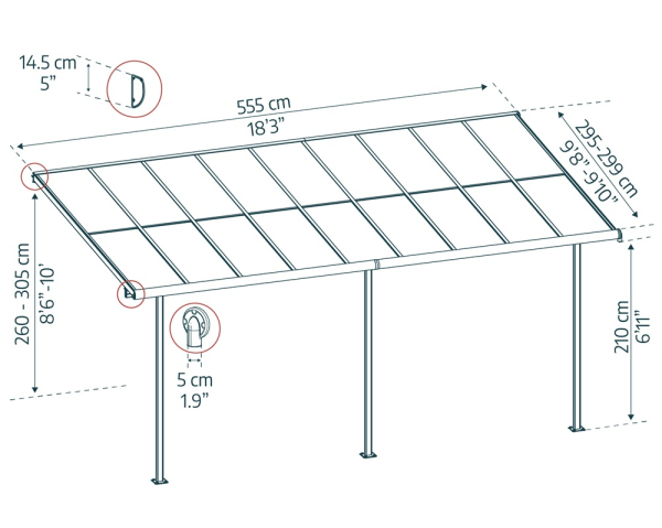 Palram-Canopia Terrassenüberdachung Sierra Cabrio 3x5.6 (295x555cm) Alu Grau