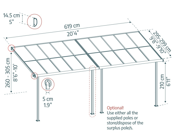 Palram-Canopia Terrassenüberdachung Sierra Cabrio 3x6.2 (295x619cm) Alu Grau