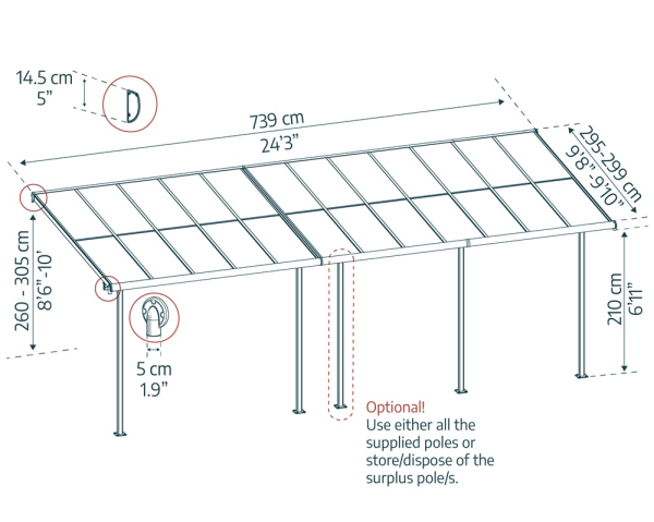 Palram-Canopia Terrassenüberdachung Sierra Cabrio 3x7.4 (295x739cm) Alu Grau