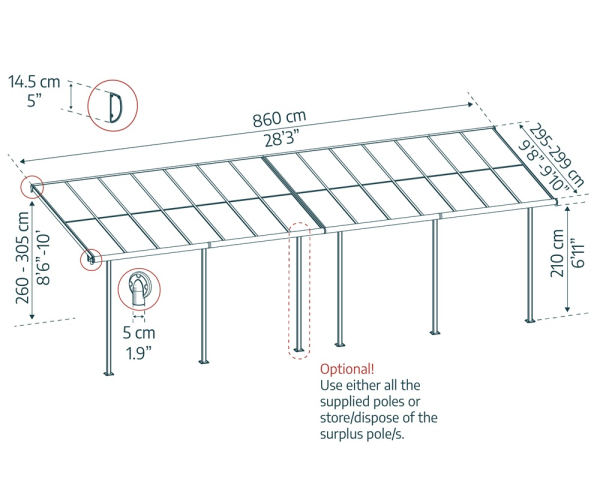 Palram-Canopia Terrassenüberdachung Sierra Cabrio 3x8.6 (295x860cm) Alu Grau