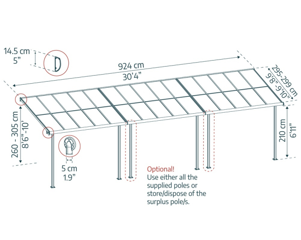 Palram-Canopia Terrassenüberdachung Sierra Cabrio 3x9.2 (295x924cm) Alu Grau