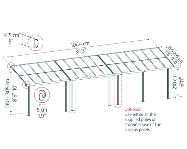 Palram-Canopia Terrassenüberdachung Sierra Cabrio 3x10.4 (295x1044cm) Alu Grau