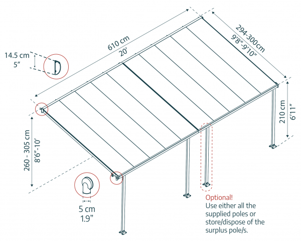 Palram-Canopia Terrassenüberdachung Feria 3x6 weiß TxB 295x610cm 8mm HKP
