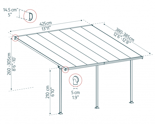 Palram-Canopia Terrassenüberdachung Feria 4x4 anthrazit TxB 386x425cm 8mm HKP