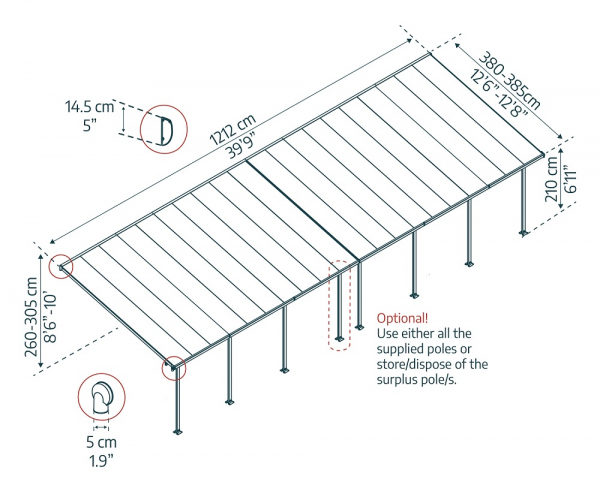 Palram-Canopia Terrassenüberdachung Feria 4x12.1 weiss 386x1212cm 8mm HKP