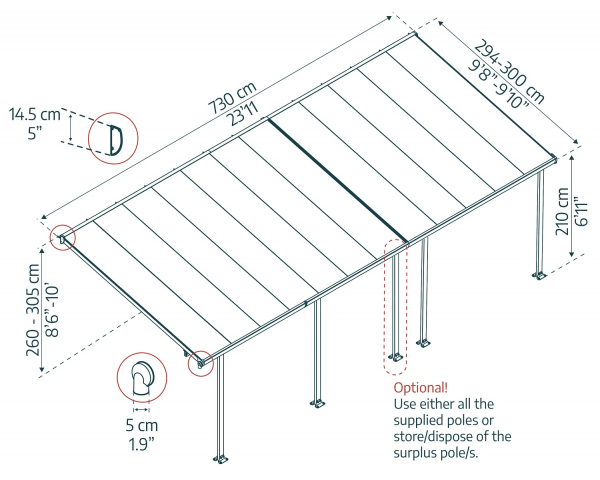 Palram-Canopia Terrassenüberdachung Feria 3x7 anthrazit TxB 295x730cm 8mm HKP