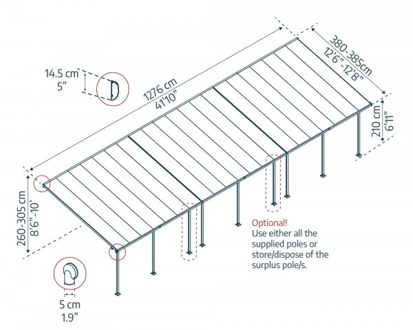 Palram-Canopia Terrassenüberdachung Feria 4x12.7 weiss 386x1276cm 8mm HKP