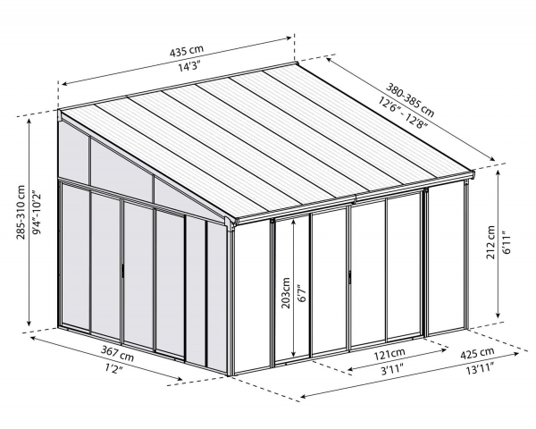 Palram-Canopia Kaltwintergarten San Remo 4x4.25 Terrassenüberdachung Anthrazit 367x435cm