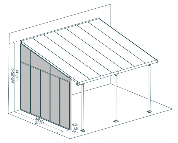 Palram-Canopia Seitenwand für Terrassenüberdachung Serie 4m Tiefe, weiß