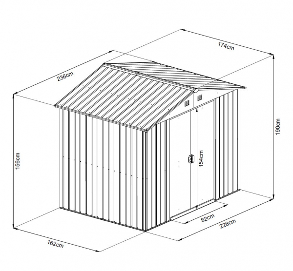 Pergart Metall Gerätehaus Düsseldorf II 86 BxTxH 236x174x190cm 3,66m² Schiefer/Creme