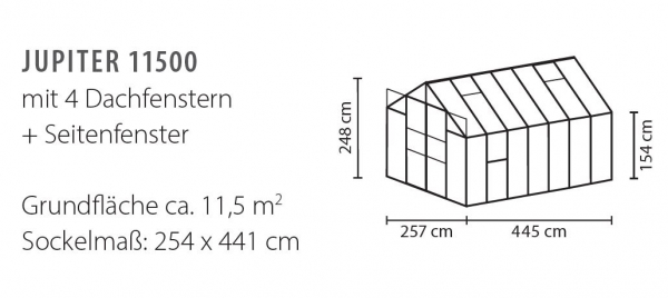 Vitavia Gewächshaus Jupiter 11500 BxT 257x445cm 6mm HKP 11,5m² Alu eloxiert