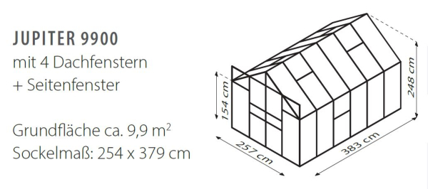 SPARSET Vitavia Gewächshaus Jupiter 9900 4mm HKP 2,5x3,8 eloxiert + Fundamentsrahmen