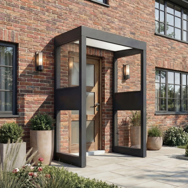 Palram-Canopia Tür Vordach Sophia 1600 160x95cm + 2 Seitenwände, Paneel Opal/Klar