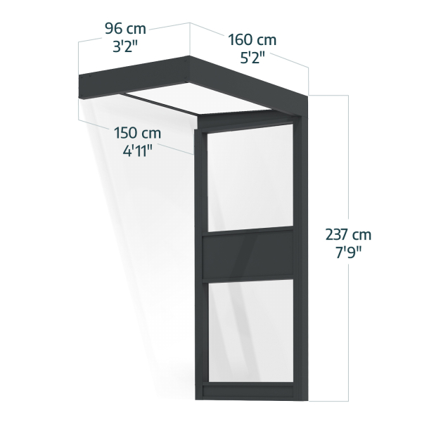 Palram-Canopia Tür Vordach Sophia 1600 (95x160cm) + 1 Seitenwand, Paneel Opal/Klar