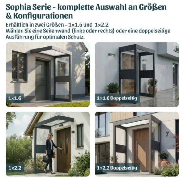 Palram-Canopia Tür Vordach Sophia 1600 (95x160cm) + 1 Seitenwand, Paneel Opal/Klar