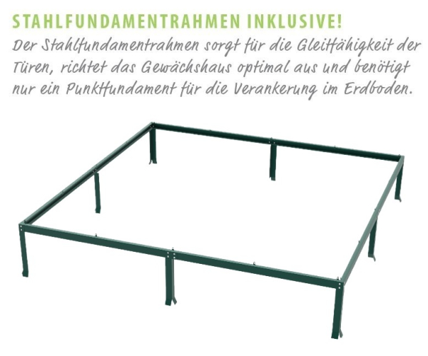 SPARSET Vitavia Gewächshaus Uranus 6700 4mm HKP 257x258 smaragd + Fundamentsrahmen