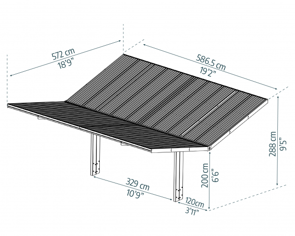 Palram-Canopia Doppel Carport SYDNEY WINGS 6x6 Alu schwarz - gewelltes Polycarbonat solargrau