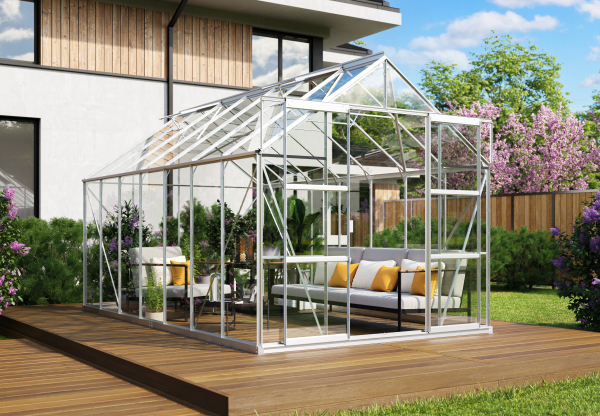 SPARSET Vitavia Gewächshaus Uranus 11500 ESG Glas 2,5x4,5 eloxiert + Fundamentsrahmen