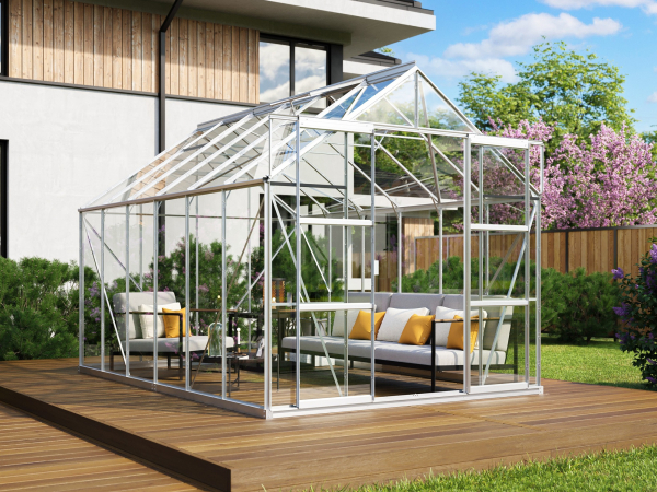SPARSET Vitavia Gewächshaus Uranus 9900 ESG Glas 2,5x3,8 eloxiert + Fundamentsrahmen