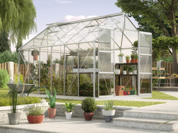 SPARSET Vitavia Gewächshaus Uranus 9900 ESG Glas 2,5x3,8 eloxiert + Fundamentsrahmen