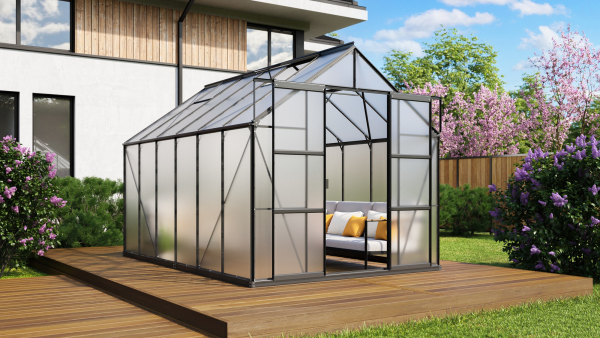 SPARSET Vitavia Gewächshaus Uranus 9900 4mm HKP 257x383 schwarz + Fundamentsrahmen