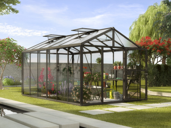 Vitavia Premium Gewächshaus Zeus 11900 BxT 258x465 Glas ESG/HKP 12m² Alu schwarz