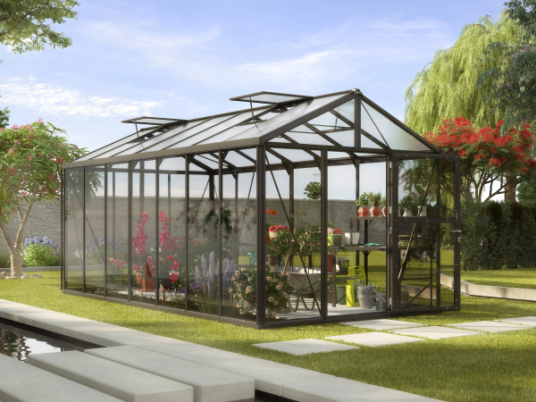 Vitavia Premium Gewächshaus Zeus 13800 BxT 258x540 Glas ESG/HKP 13m² Alu schwarz