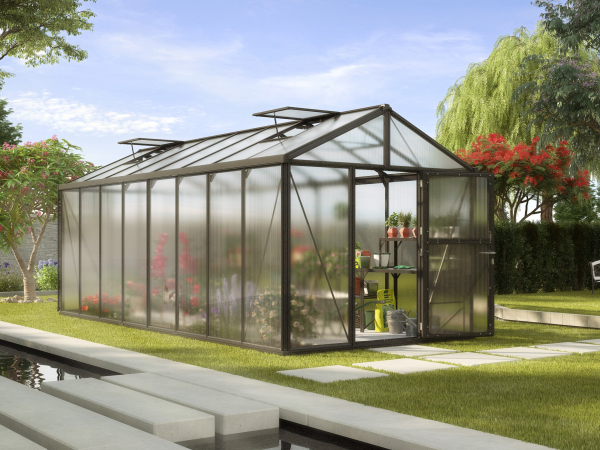 Vitavia Premium Gewächshaus Zeus 15700 BxT 258x614cm 16mm HKP 15,7m² Alu schwarz