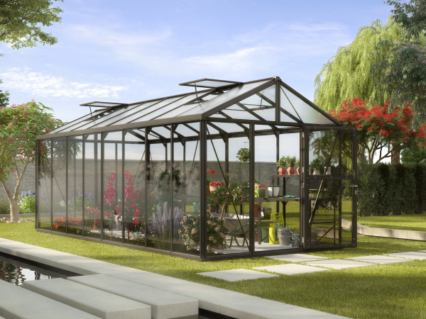 Vitavia Premium Gewächshaus Zeus 15700 BxT 258x614 Glas ESG/HKP 15m² Alu schwarz